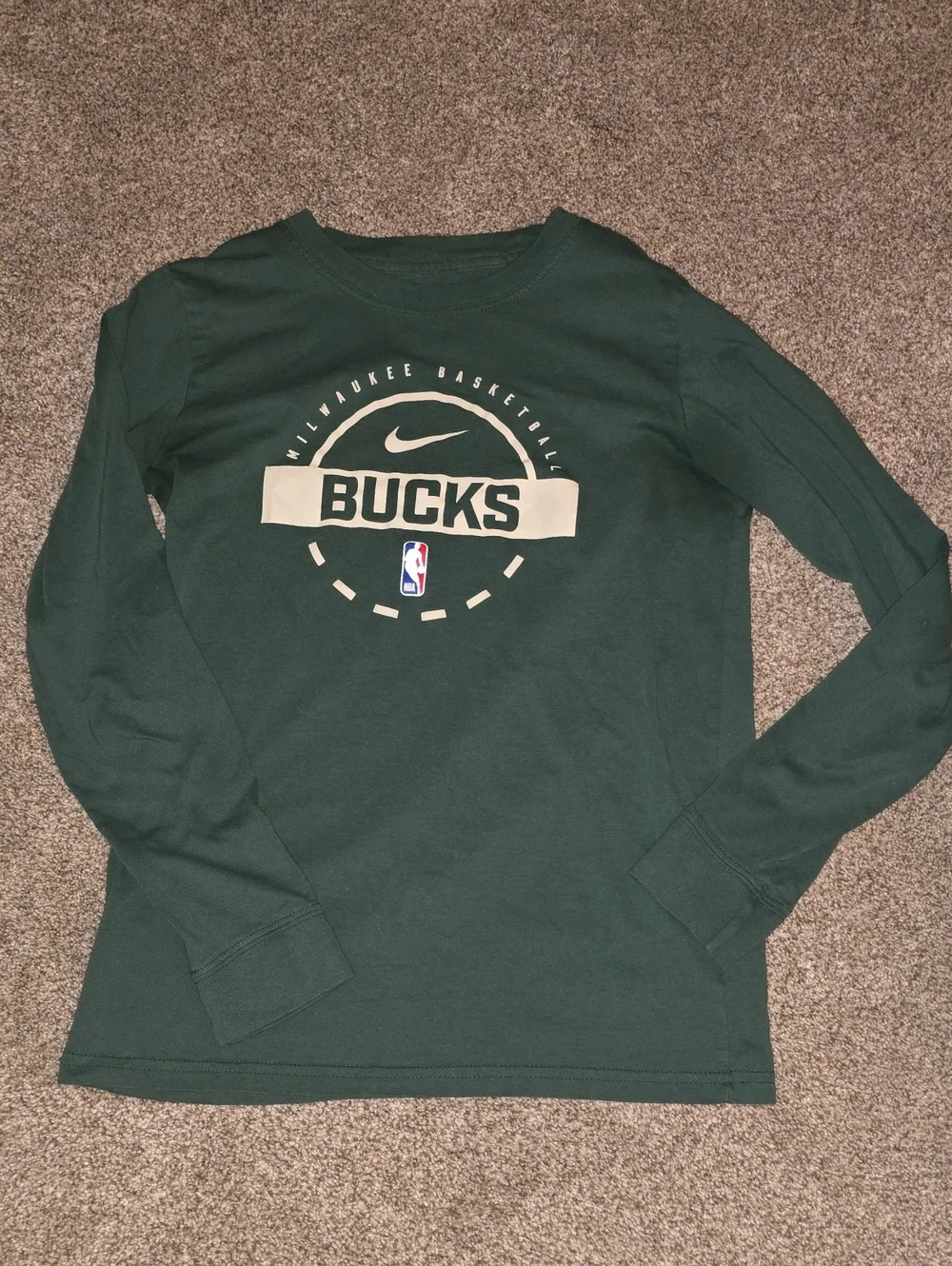 Nike Bucks Dark Green Long Sleeve Shirt with Cream Logo